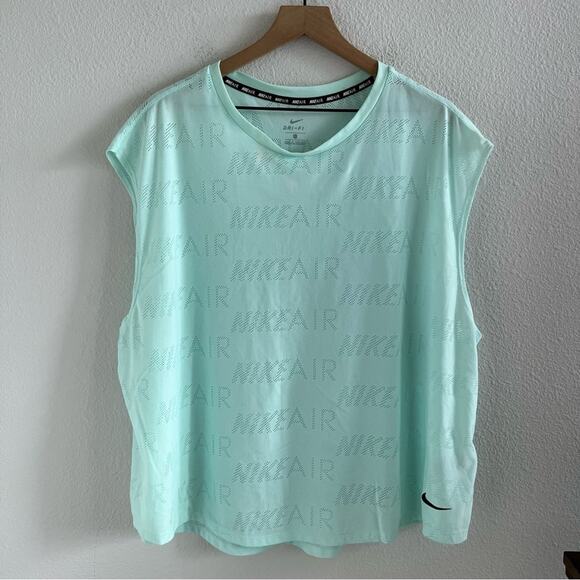 Nike Air Dri Fit Light Blue Aqua Cap Sleeve T-Shirt Active Top Tank 2X - Picture 2 of 9